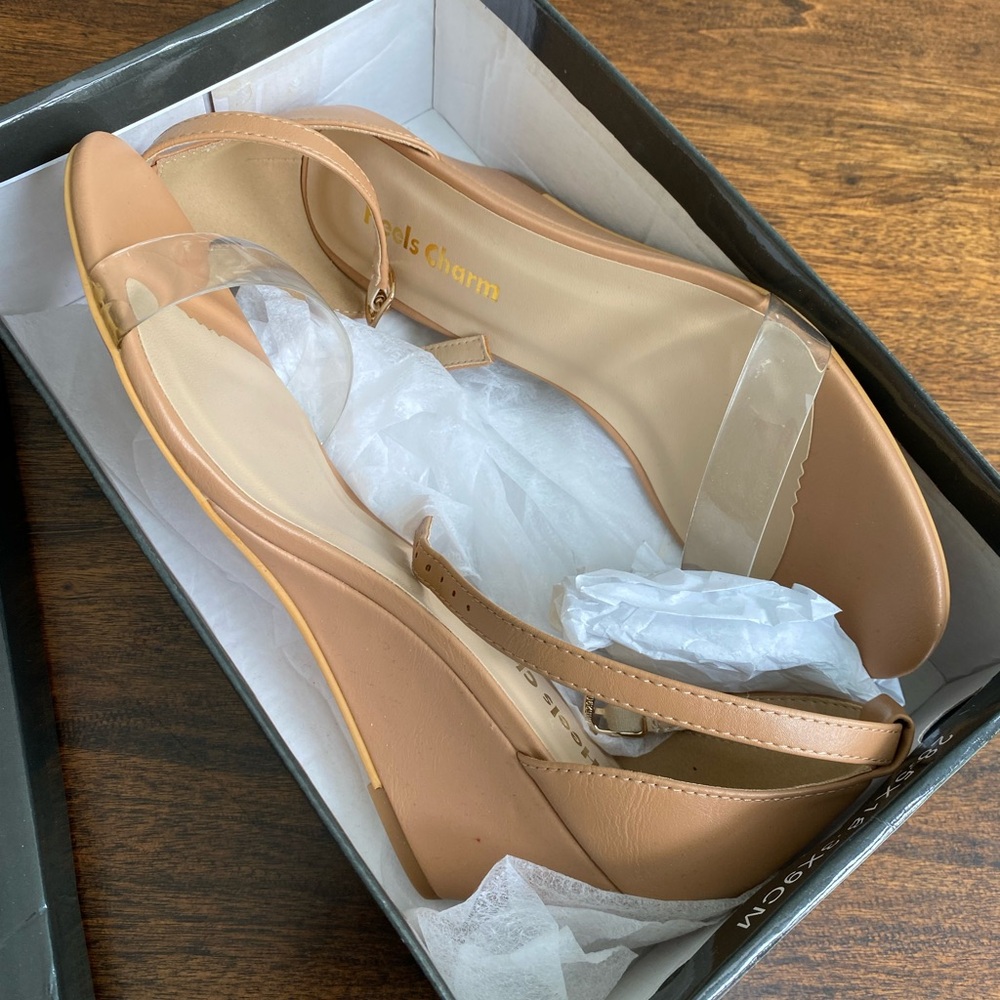 NWOT clear strap wedges